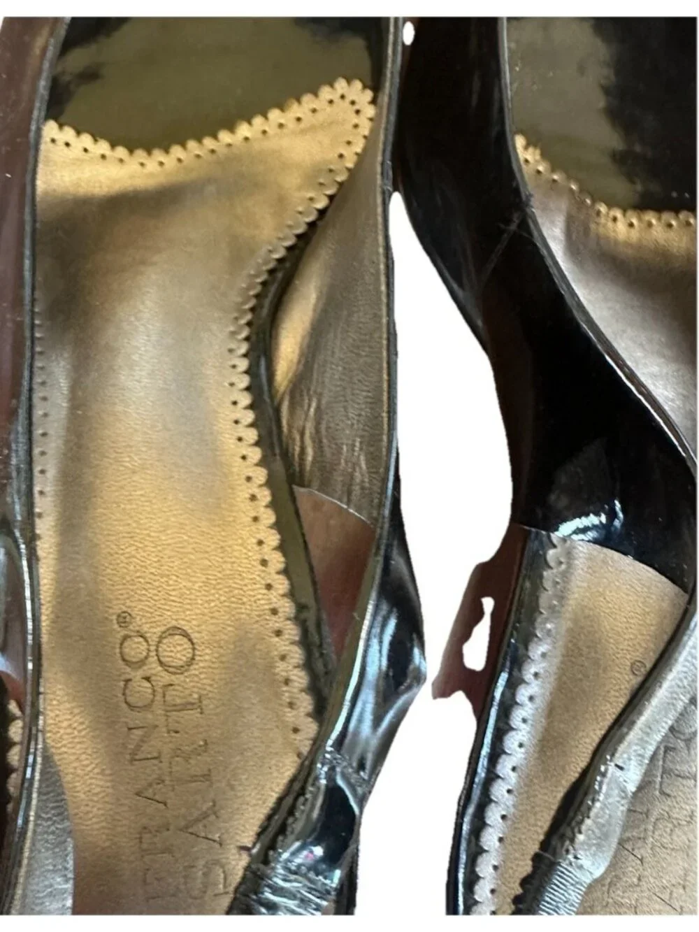 FRANCO SARTO Women Black Slingback Heel Sz 6.5 Peep Toe Patent Leather